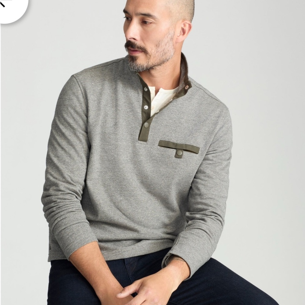 Men's Grey Henley Shirt with Olive Accents